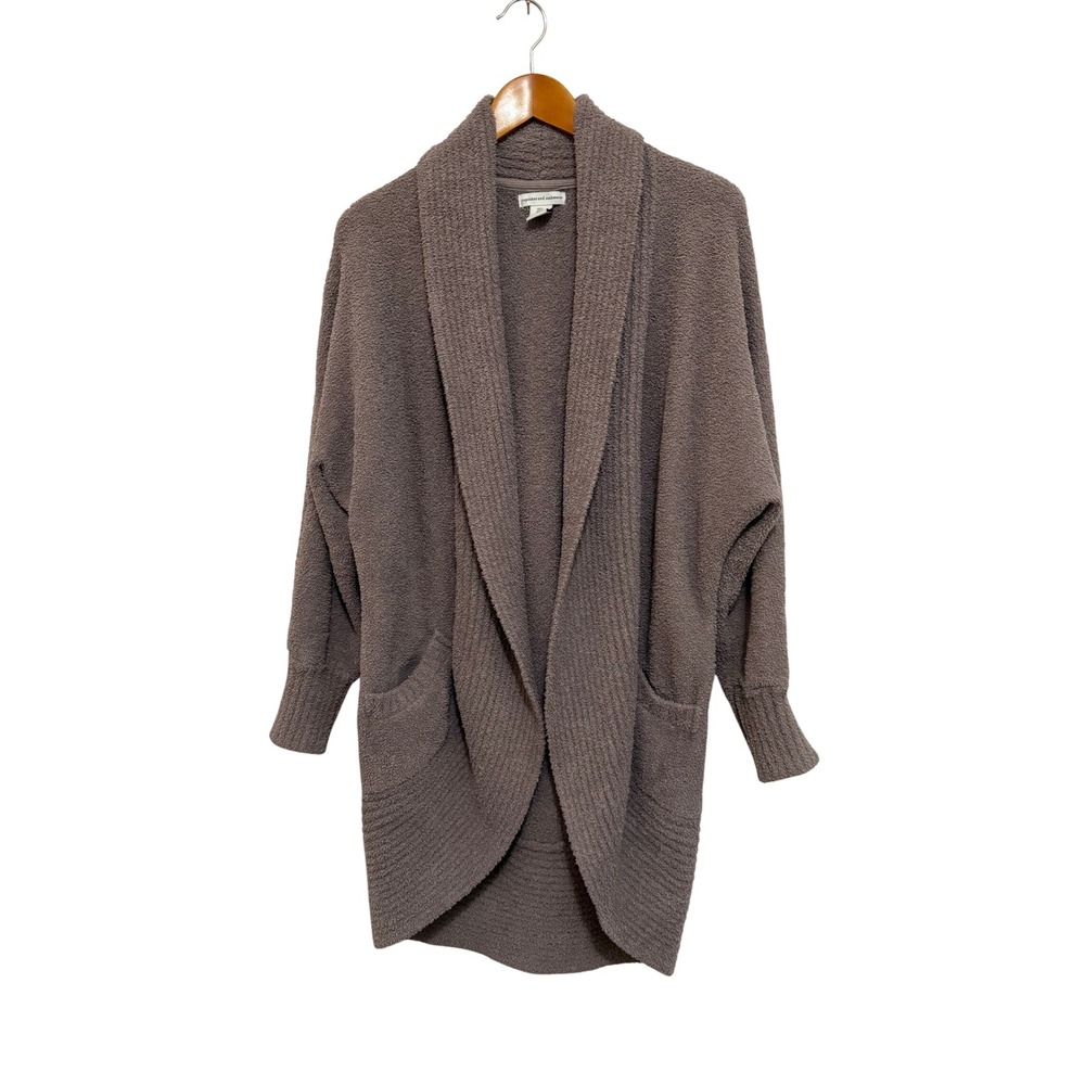cupcakes and cashmere Women Cardigan L Mauve Taupe Fuzzy Cocoon Shawl Cozycure